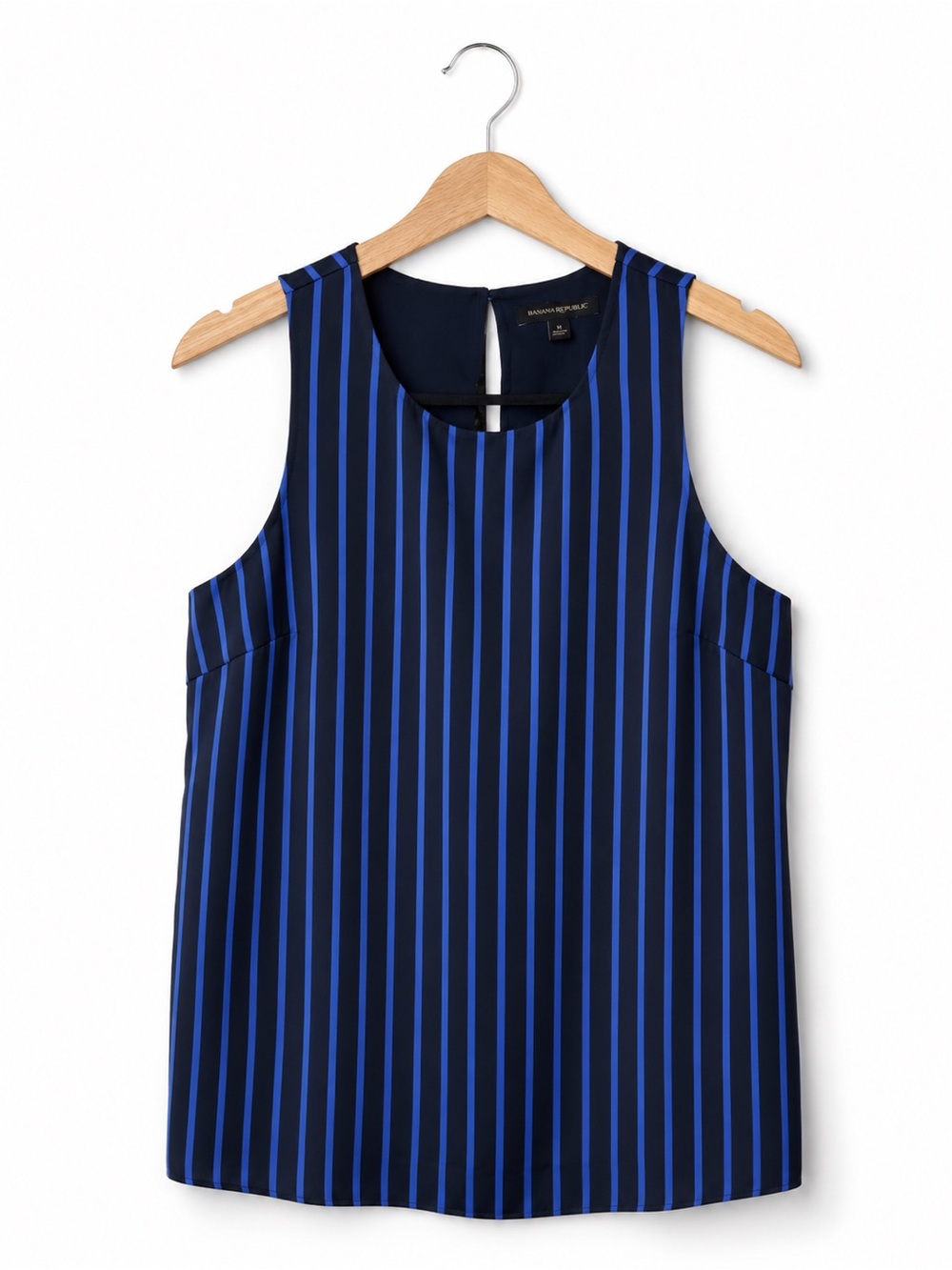 Banana Republic Navy Blue Striped Sleeveless Blouse Medium Career Chic Top
